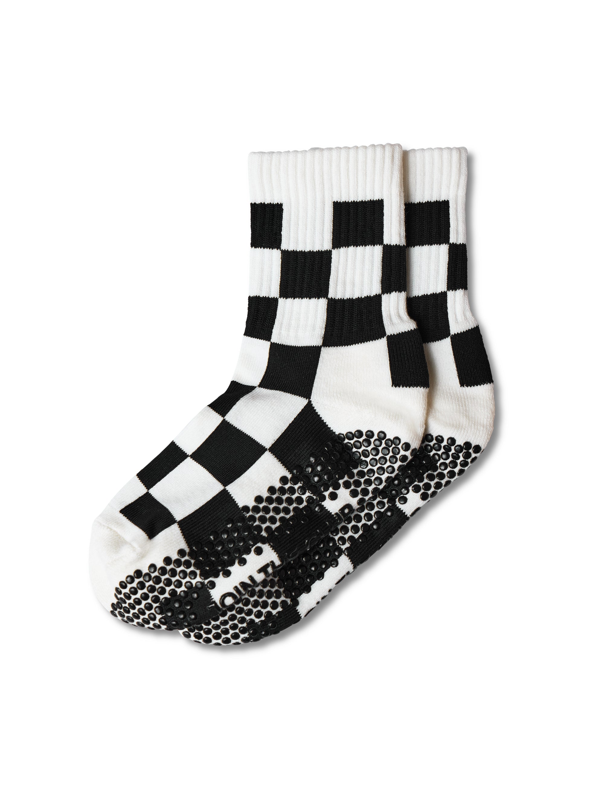 Checkered Crew Pilates Grip Sock - Black