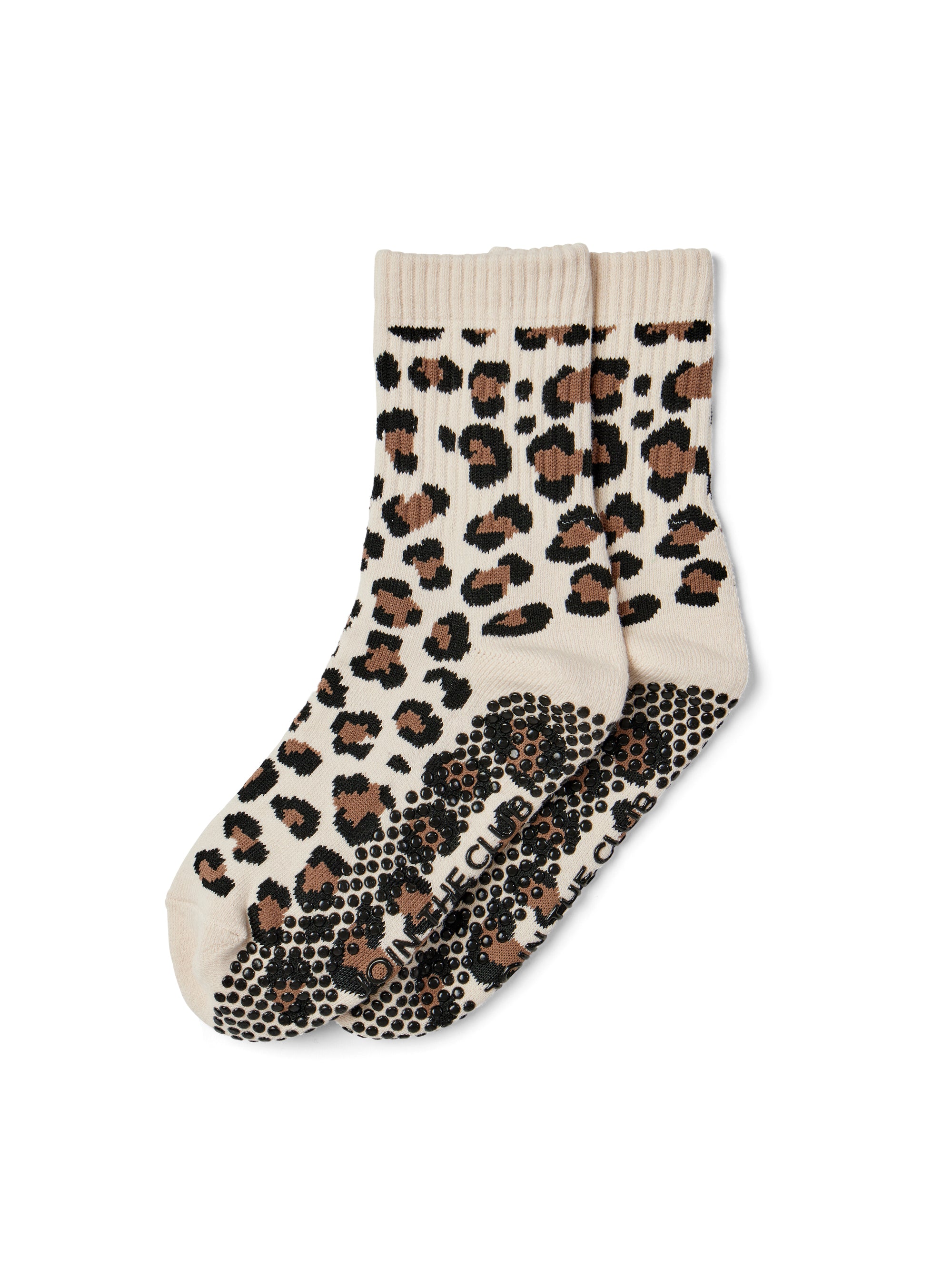 Leopard Crew Pilates Grip Sock - Beige