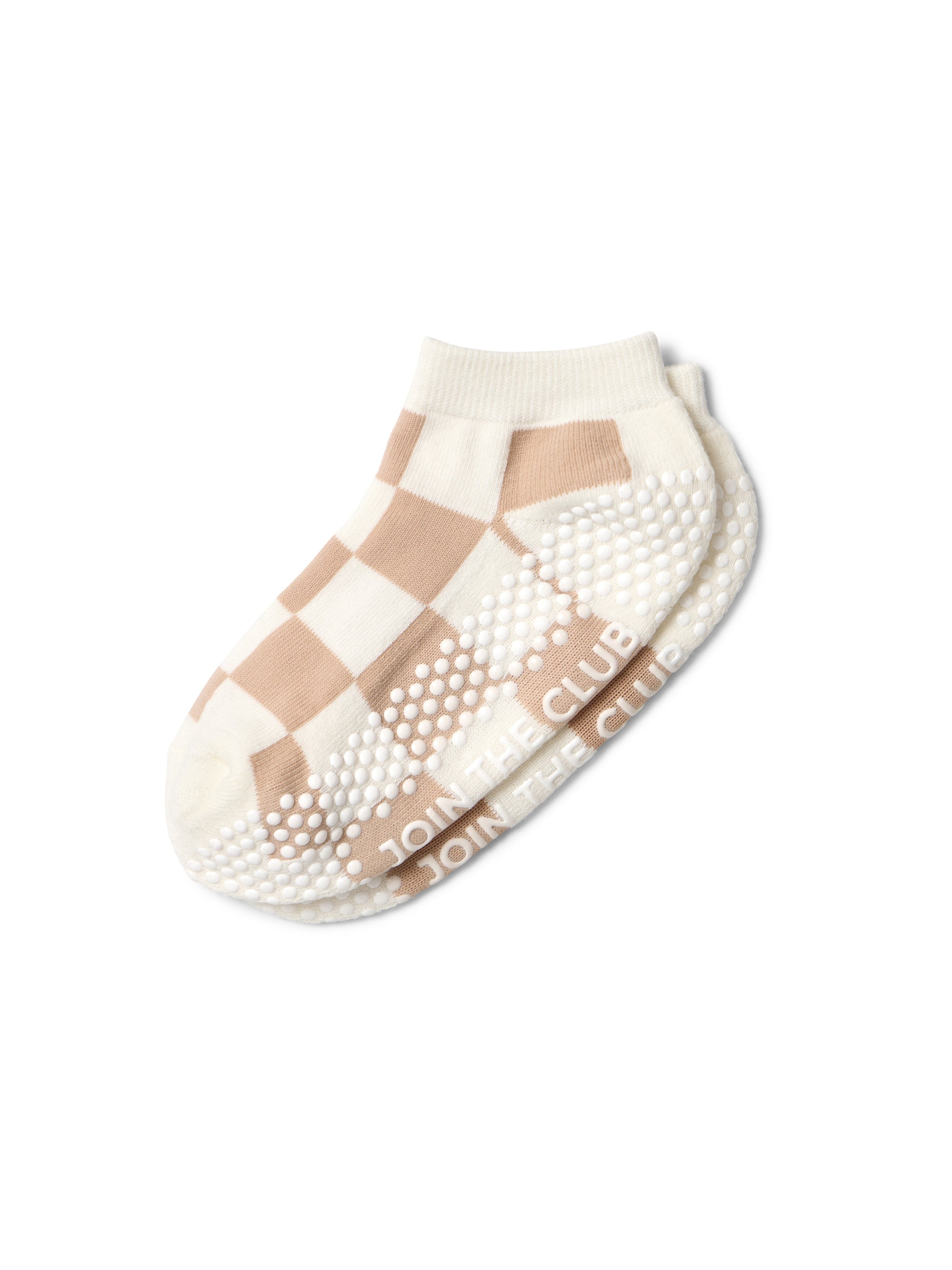Classic Ankle Pilates Grip Sock - Beige Check