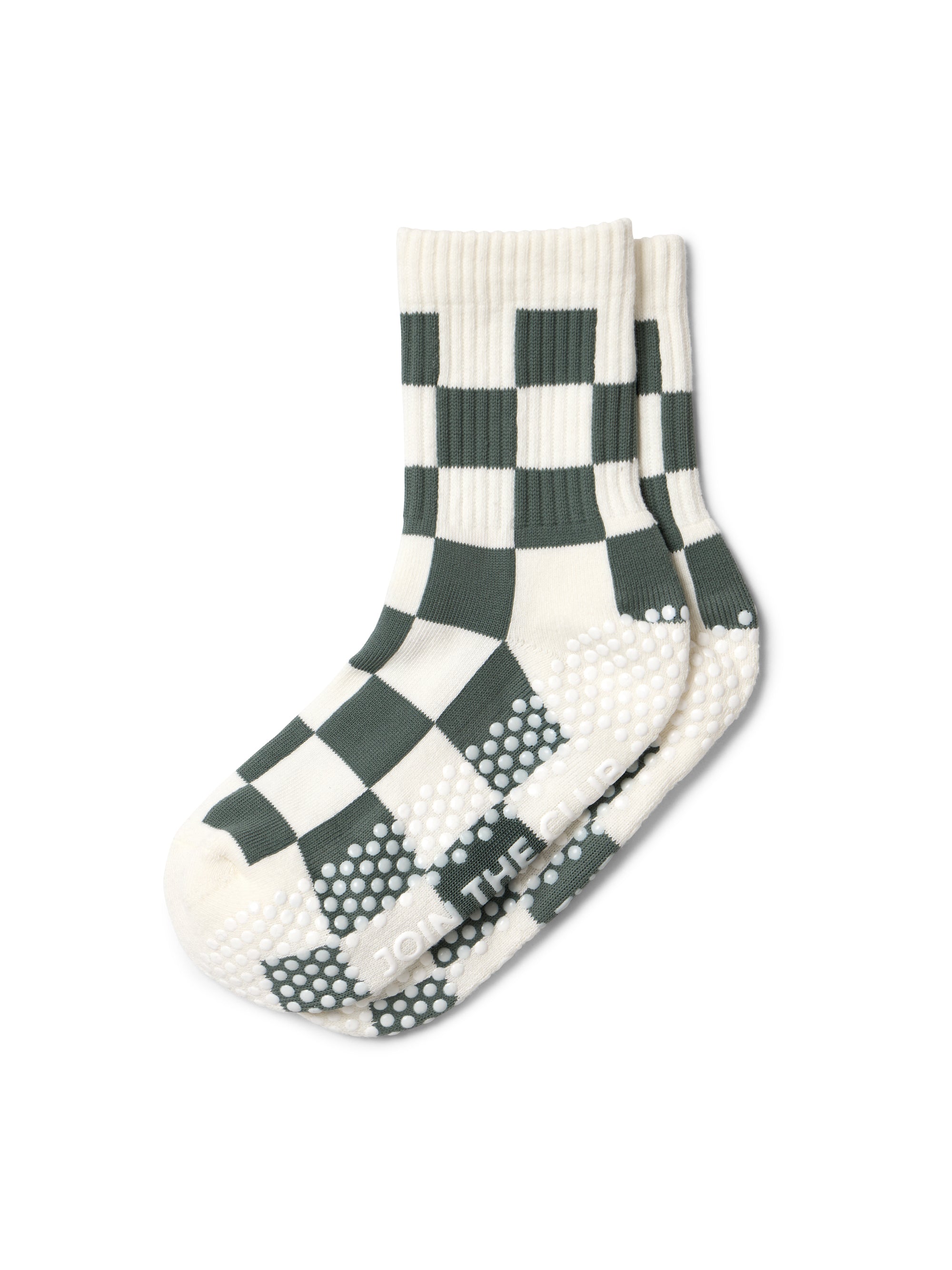 Checkered Crew Pilates Grip Sock - Khaki